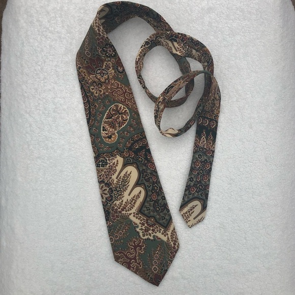 Polo Ralph Lauren Silk Botanical Floral Tie - Tan Cream Green Burgundy - USA - Picture 8 of 8